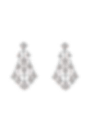 White Gold Finish Zircon Dangler Earrings by Shaze Jewellery at Pernia's Pop Up Shop