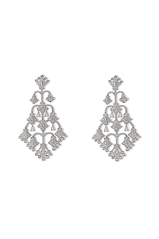 White Gold Finish Zircon Dangler Earrings by Shaze Jewellery