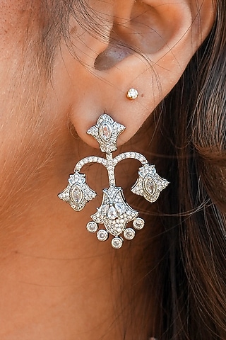 White Gold Finish Zircon Dangler Earrings by Shaze Jewellery