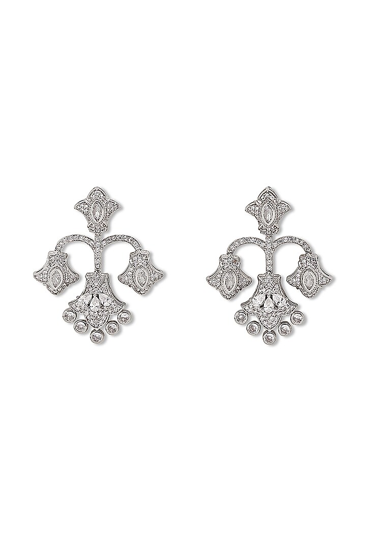 White Gold Finish Zircon Dangler Earrings by Shaze Jewellery at Pernia's Pop Up Shop