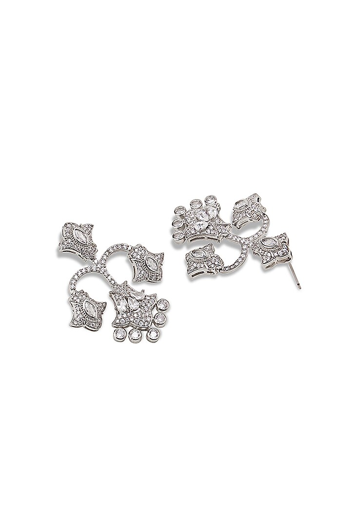 White Gold Finish Zircon Dangler Earrings by Shaze Jewellery at Pernia's Pop Up Shop