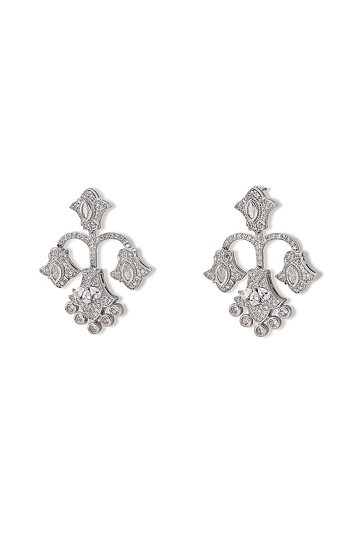 White Gold Finish Zircon Dangler Earrings by Shaze Jewellery at Pernia's Pop Up Shop
