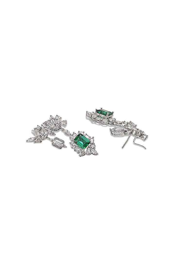 White Gold Finish Zircon & Emerald Stone Stud Earrings by Shaze Jewellery at Pernia's Pop Up Shop