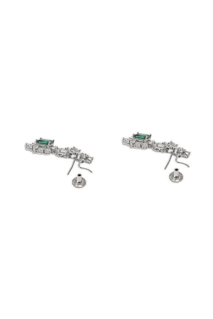 White Gold Finish Zircon & Emerald Stone Stud Earrings by Shaze Jewellery at Pernia's Pop Up Shop