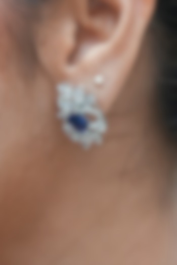 White Gold Finish Zircon & Tanzanite Stone Stud Earrings by Shaze Jewellery at Pernia's Pop Up Shop