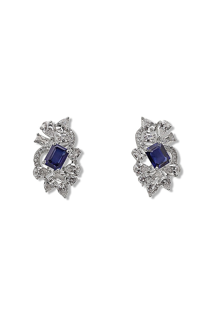White Gold Finish Zircon & Tanzanite Stone Stud Earrings by Shaze Jewellery at Pernia's Pop Up Shop