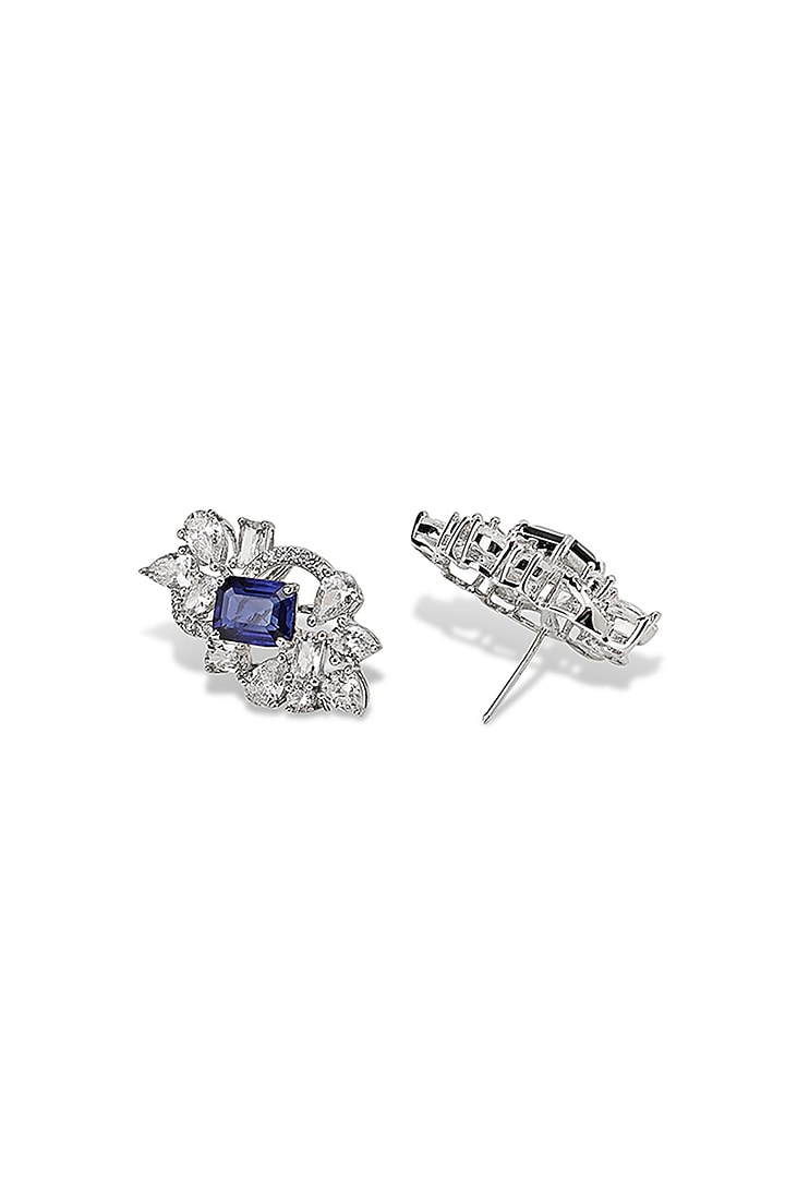 White Gold Finish Zircon & Tanzanite Stone Stud Earrings by Shaze Jewellery at Pernia's Pop Up Shop