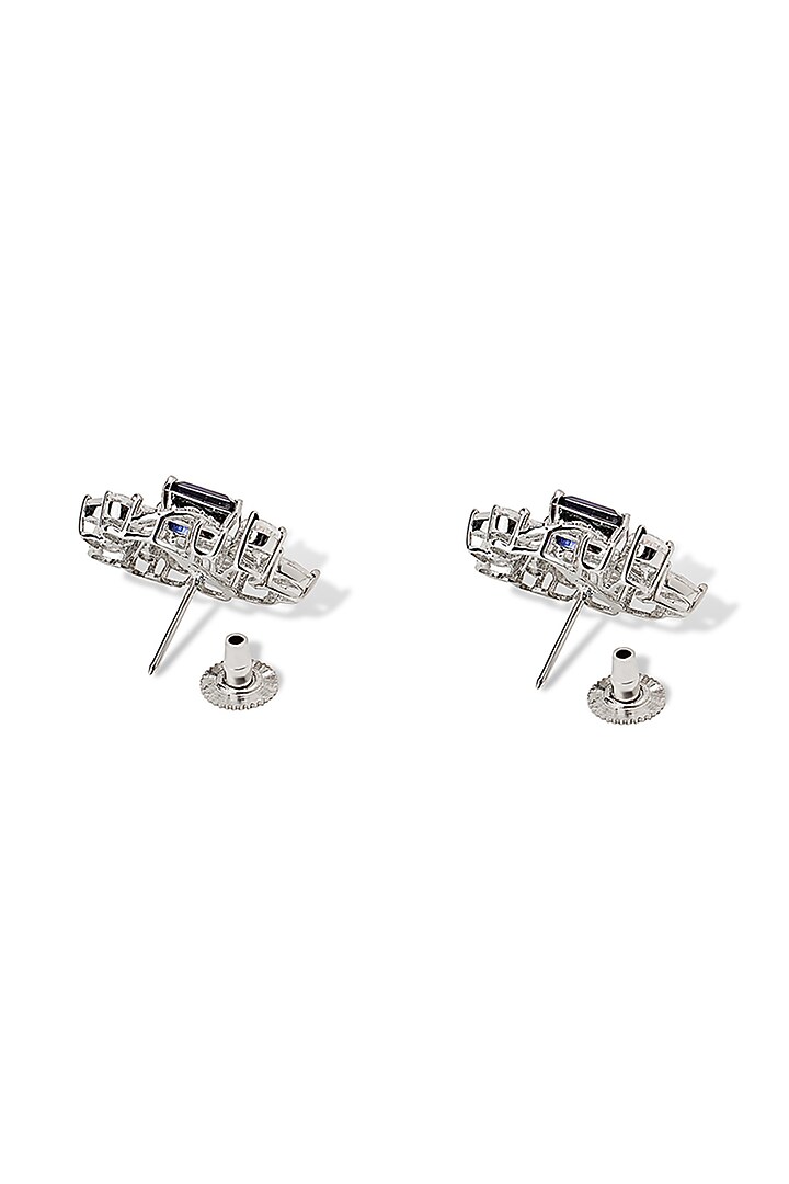 White Gold Finish Zircon & Tanzanite Stone Stud Earrings by Shaze Jewellery at Pernia's Pop Up Shop