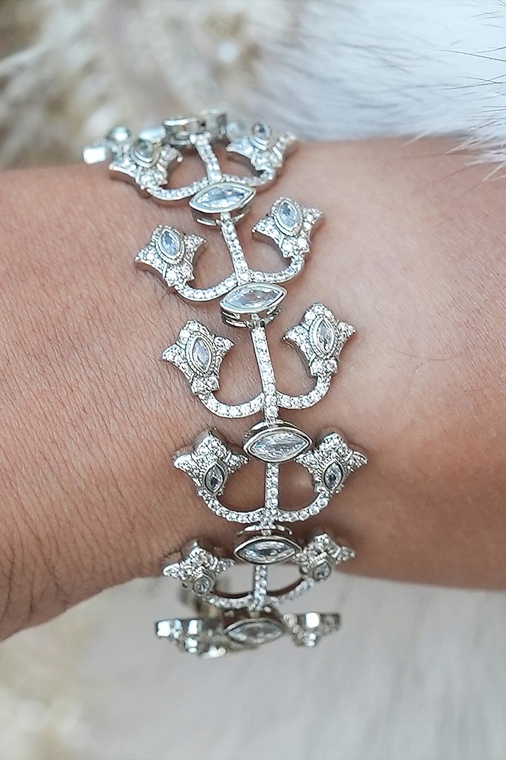 White Gold Finish Zircon Bracelet by Shaze Jewellery at Pernia's Pop Up Shop