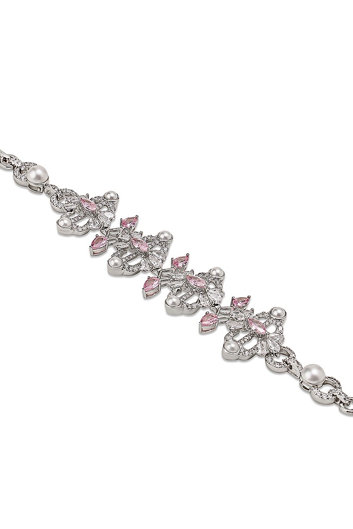 White Gold Finish Zircon & Pearl Bracelet by Shaze Jewellery at Pernia's Pop Up Shop