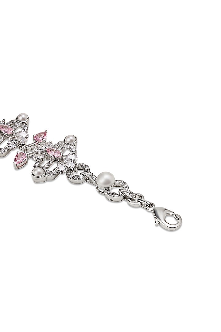 White Gold Finish Zircon & Pearl Bracelet by Shaze Jewellery at Pernia's Pop Up Shop