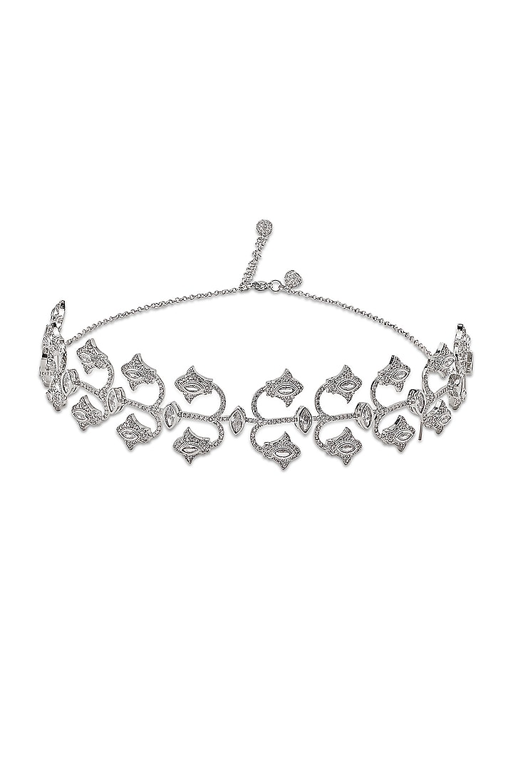 White Gold Finish Zircon Choker Necklace by Shaze Jewellery at Pernia's Pop Up Shop