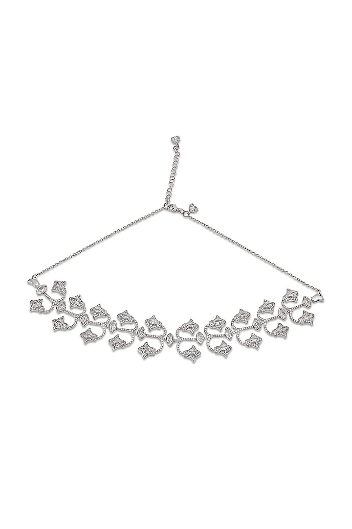White Gold Finish Zircon Choker Necklace by Shaze Jewellery at Pernia's Pop Up Shop