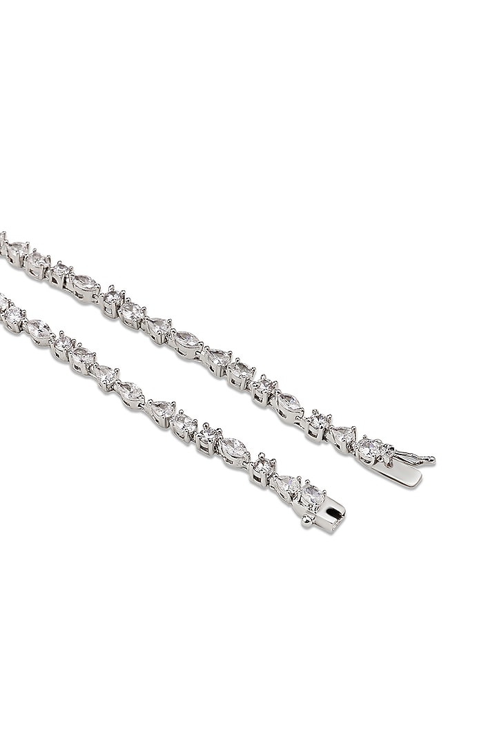 White Gold Finish Zircon & Emerald Green Stone Long Necklace by Shaze Jewellery at Pernia's Pop Up Shop