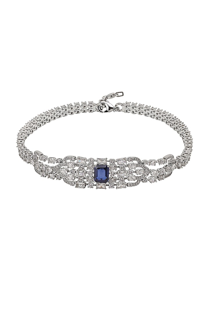 White Gold Finish Zircon & Tanzanite Stone Necklace by Shaze Jewellery at Pernia's Pop Up Shop