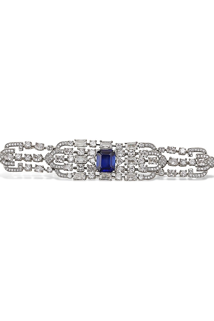 White Gold Finish Zircon & Tanzanite Stone Necklace by Shaze Jewellery at Pernia's Pop Up Shop
