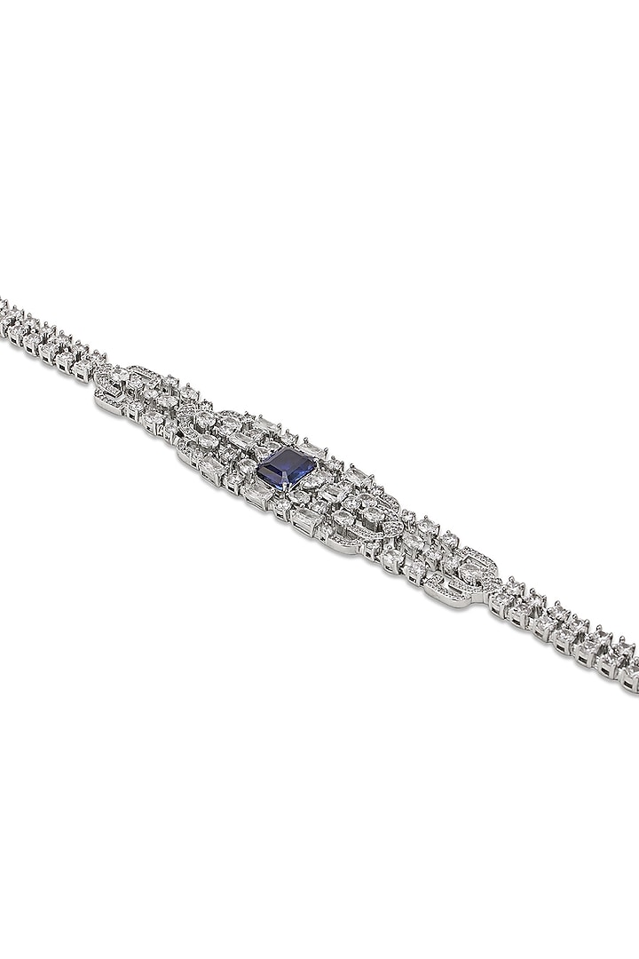 White Gold Finish Zircon & Tanzanite Stone Necklace by Shaze Jewellery at Pernia's Pop Up Shop