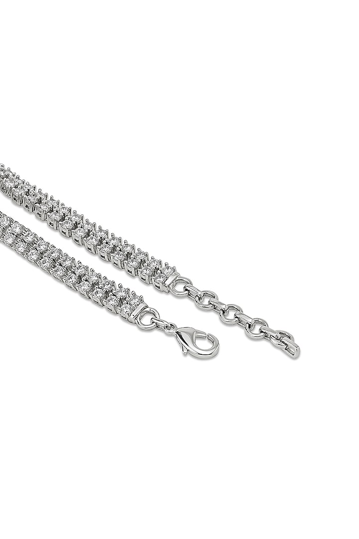 White Gold Finish Zircon & Tanzanite Stone Necklace by Shaze Jewellery at Pernia's Pop Up Shop