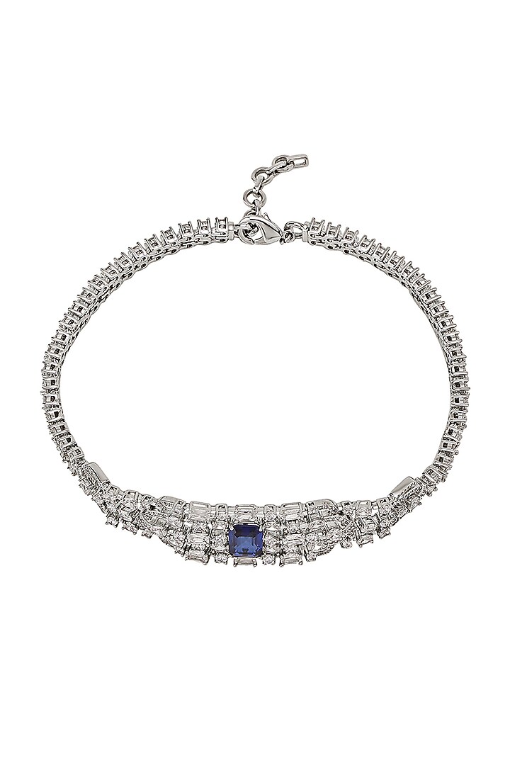 White Gold Finish Zircon & Tanzanite Stone Necklace by Shaze Jewellery at Pernia's Pop Up Shop