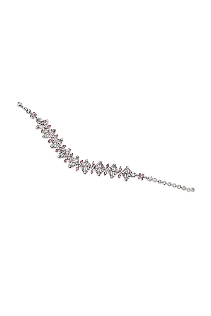 White Gold Finish Zircon & Pearl Necklace by Shaze Jewellery at Pernia's Pop Up Shop