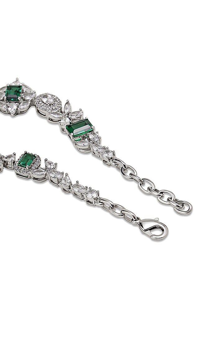 White Gold Finish Zircon & Emerald Bracelet by Shaze Jewellery at Pernia's Pop Up Shop