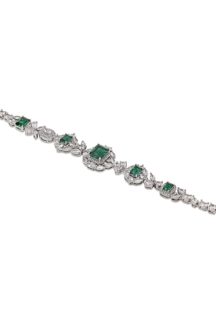White Gold Finish Zircon & Emerald Bracelet by Shaze Jewellery at Pernia's Pop Up Shop