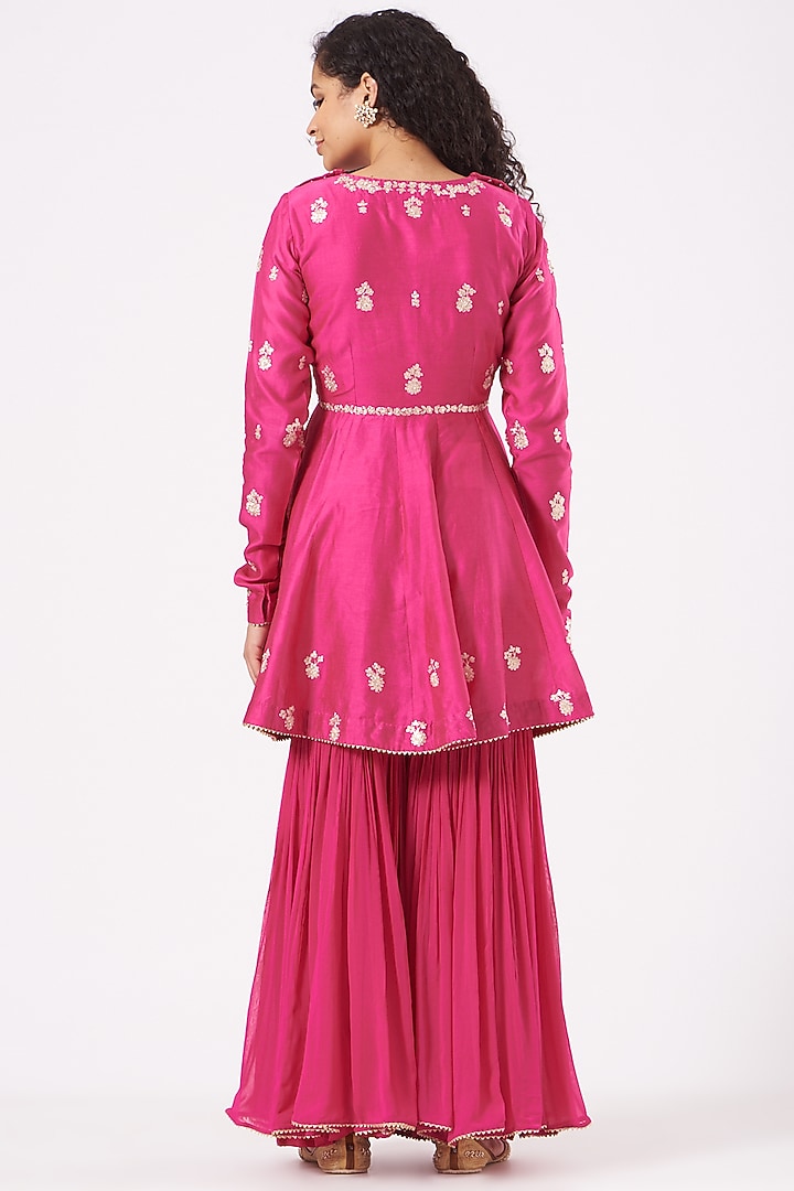 Fuchsia Chanderi Silk Banarasi Gharara Set by Sheetal Batra at Pernia's Pop Up Shop