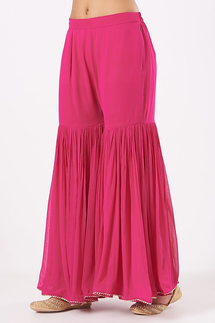 Fuchsia Chanderi Silk Banarasi Gharara Set by Sheetal Batra at Pernia's Pop Up Shop