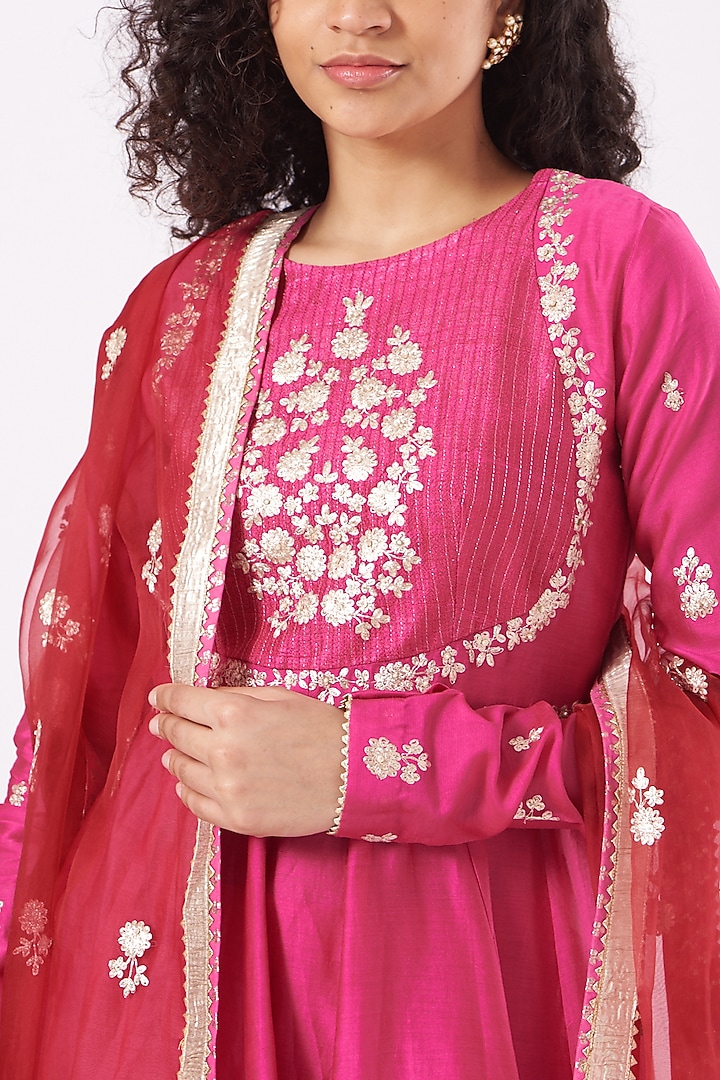 Fuchsia Chanderi Silk Banarasi Gharara Set by Sheetal Batra at Pernia's Pop Up Shop