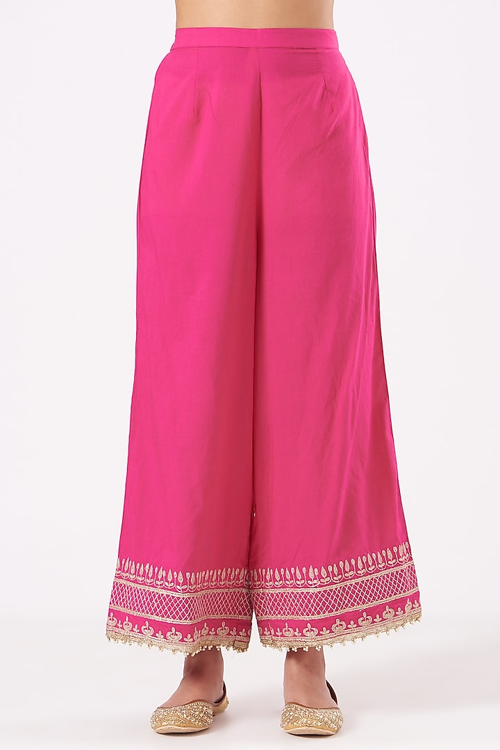 Fuchsia Chanderi Silk Banarasi Long Kurta Set by Sheetal Batra at Pernia's Pop Up Shop