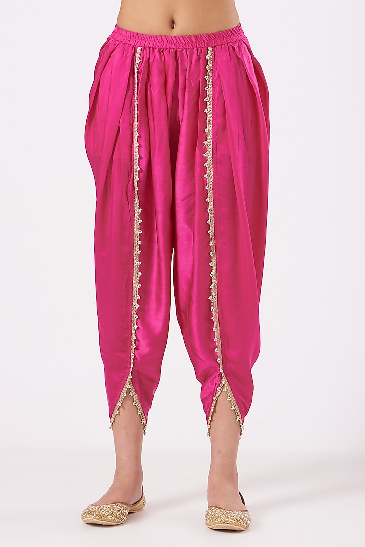 Fuchsia Chanderi Silk Banarasi Dhoti Set by Sheetal Batra at Pernia's Pop Up Shop