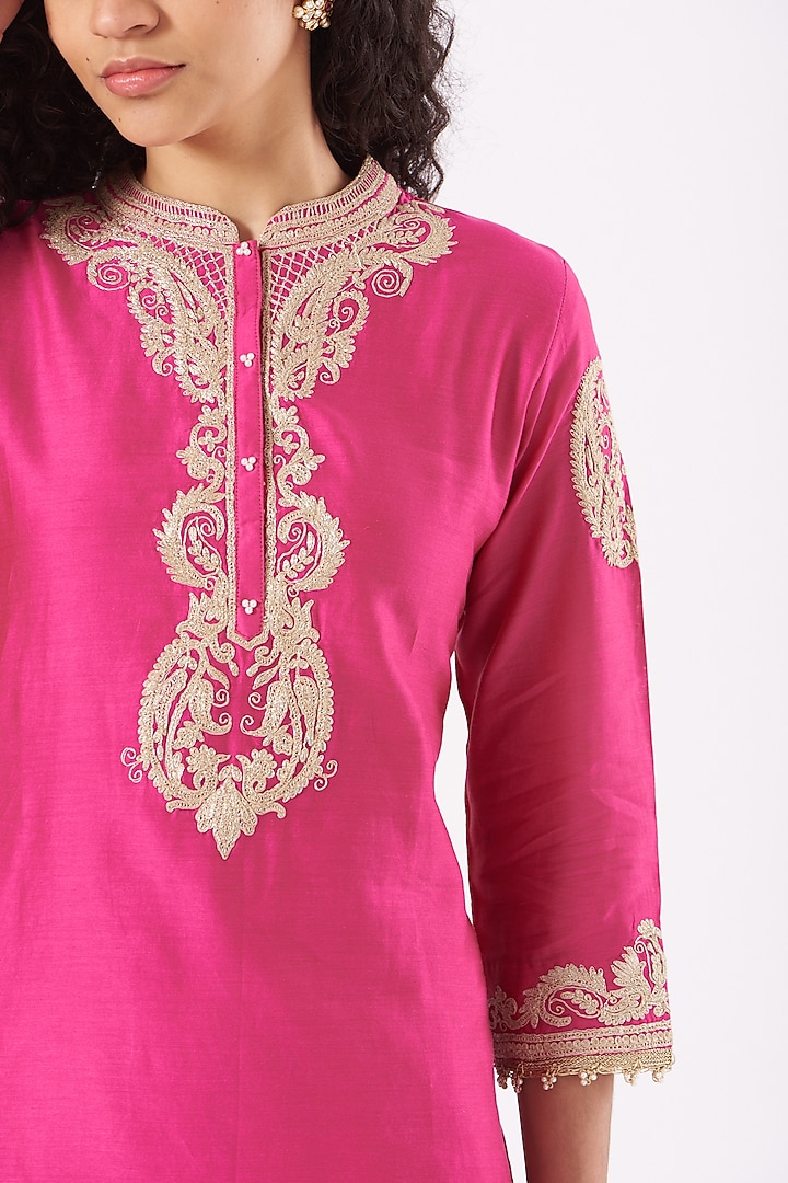Fuchsia Chanderi Silk Banarasi Dhoti Set by Sheetal Batra at Pernia's Pop Up Shop
