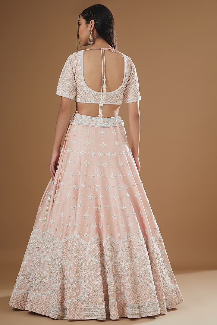 Blush Pink Pure Raw Silk Embroidered Bridal Lehenga Set by Sheetal Batra at Pernia's Pop Up Shop
