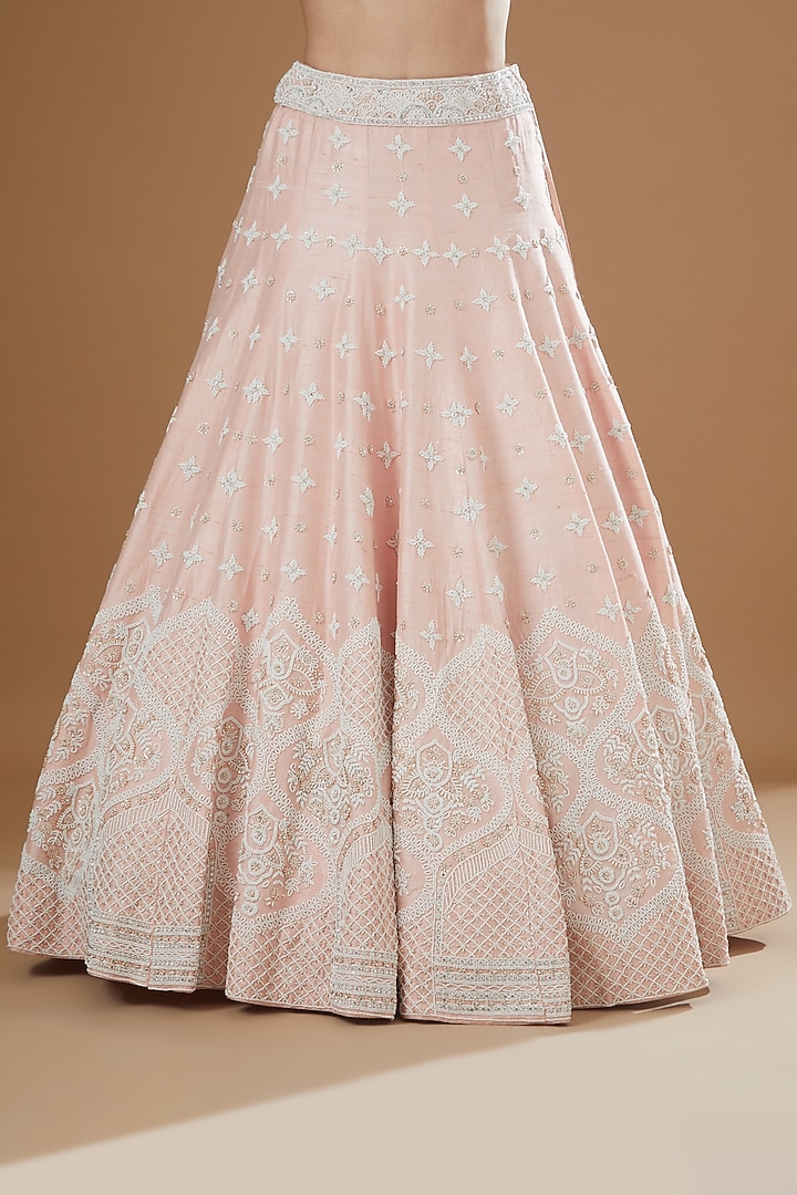 Blush Pink Pure Raw Silk Embroidered Bridal Lehenga Set by Sheetal Batra at Pernia's Pop Up Shop
