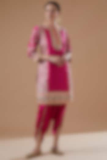 Hot Pink Bamberg Satin Dhoti Set by Sheetal Batra at Pernia's Pop Up Shop