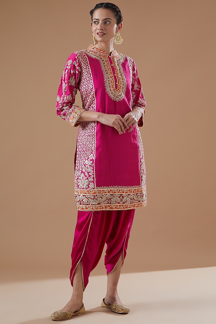 Hot Pink Bamberg Satin Dhoti Set by Sheetal Batra at Pernia's Pop Up Shop