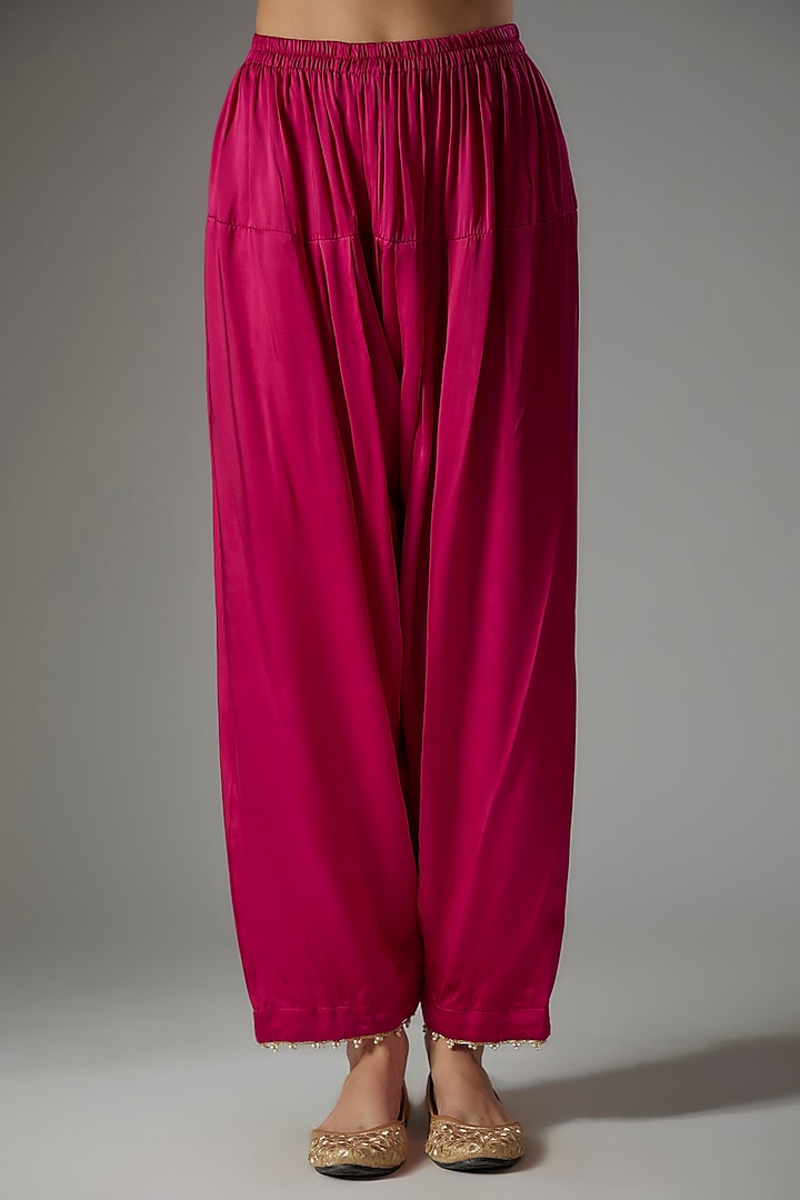 Hot Pink Chanderi Silk Kashmiri Tilla Embroidered Kurta Set by Sheetal Batra at Pernia's Pop Up Shop