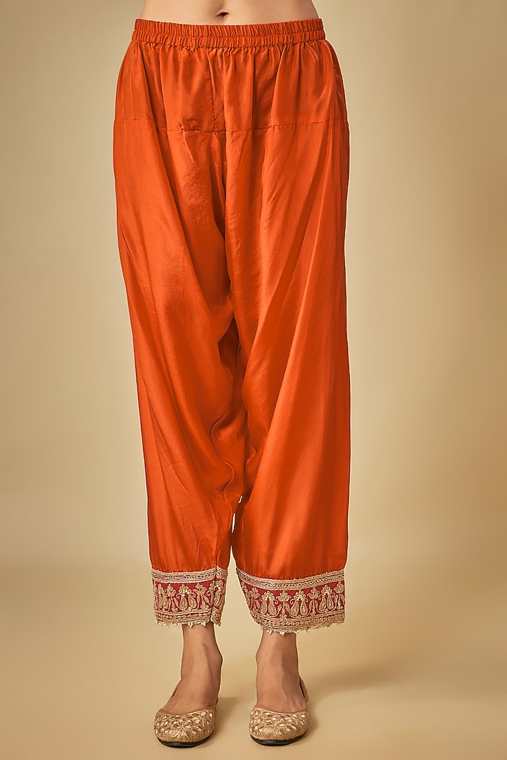 Orange Silk Chanderi Zardosi Embroidered Choga Kurta Set by Sheetal Batra at Pernia's Pop Up Shop