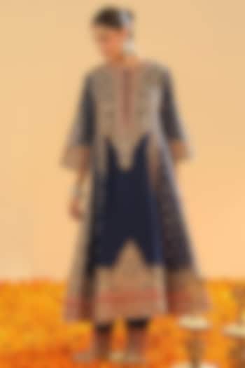 Deep Blue Silk Chanderi Dabka Embroidered Kurta Set by Sheetal Batra at Pernia's Pop Up Shop
