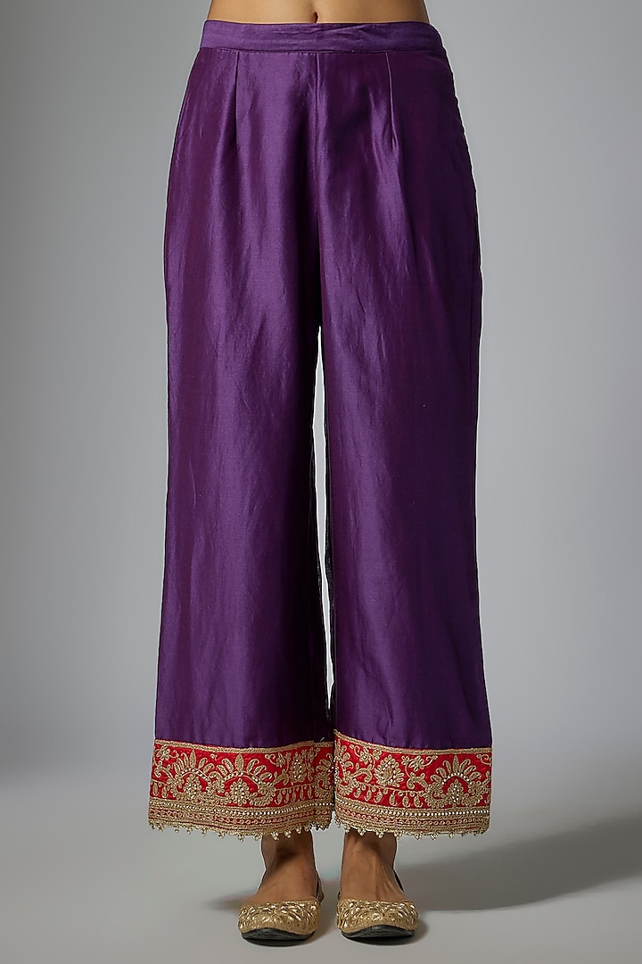 Deep Purple Pure Silk Chanderi Kiran Dori Embroidered Kurta Set by Sheetal Batra at Pernia's Pop Up Shop