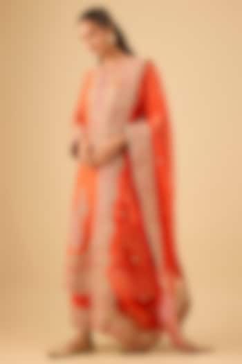 Orange Pure Silk Chanderi Kiran Dori Embroidered Kurta Set by Sheetal Batra at Pernia's Pop Up Shop