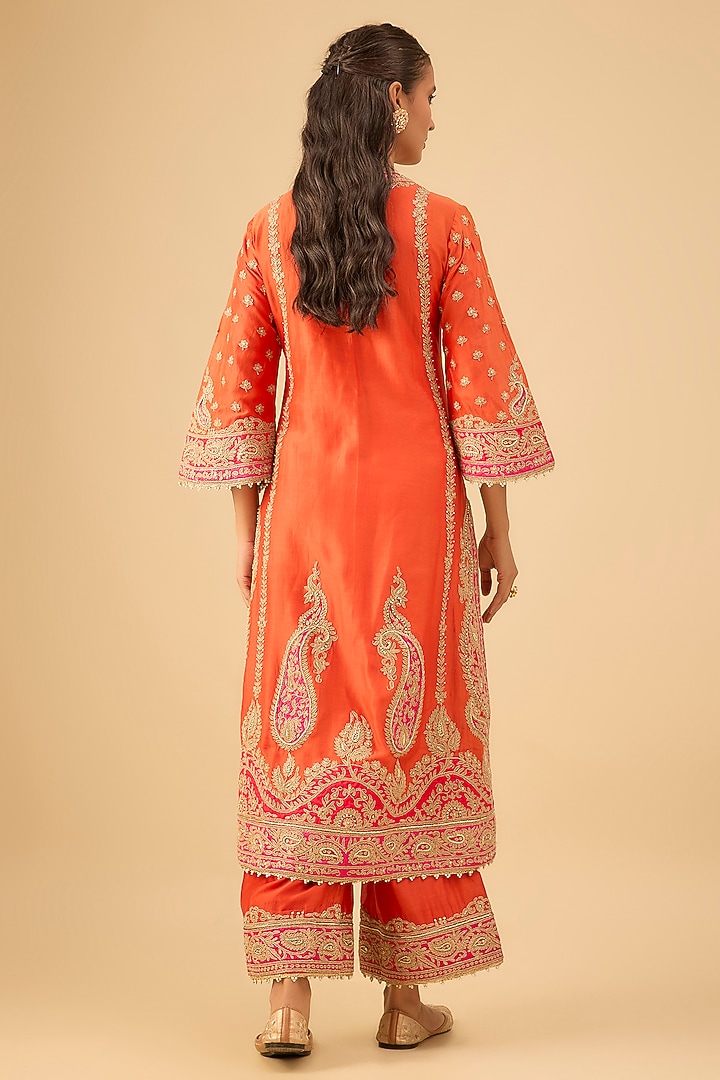 Orange Pure Silk Chanderi Kiran Dori Embroidered Kurta Set by Sheetal Batra at Pernia's Pop Up Shop