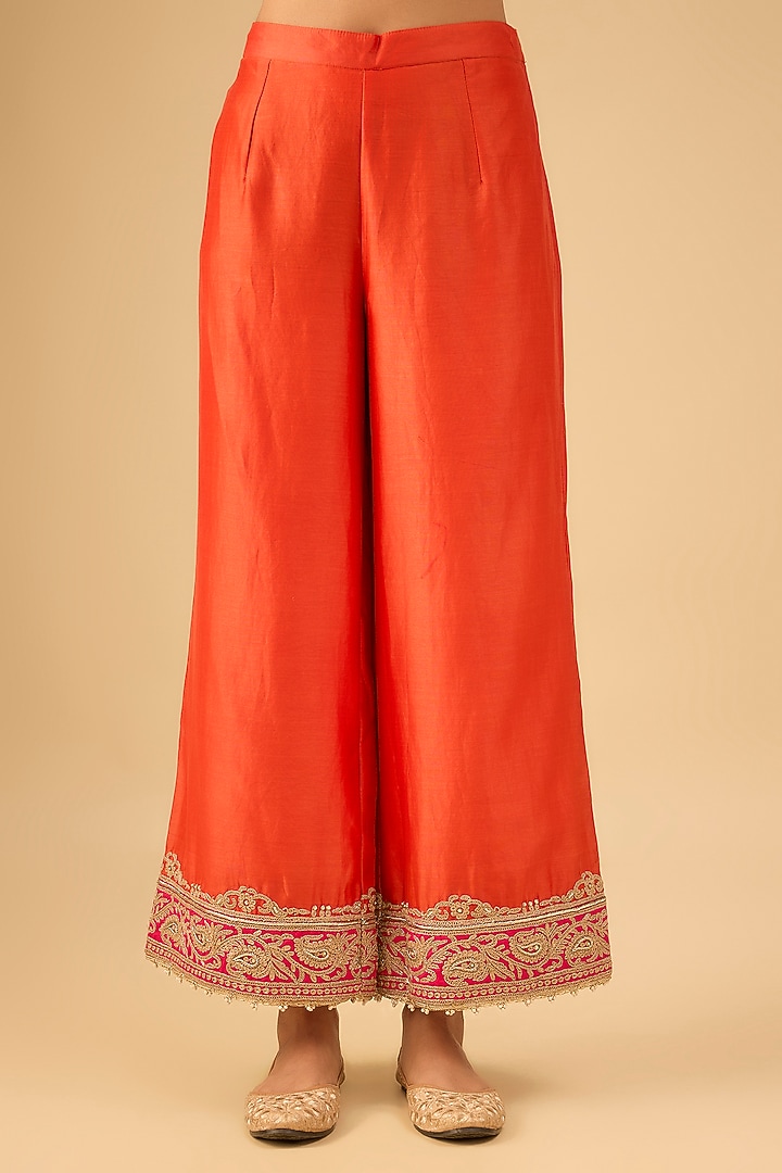 Orange Pure Silk Chanderi Kiran Dori Embroidered Kurta Set by Sheetal Batra at Pernia's Pop Up Shop