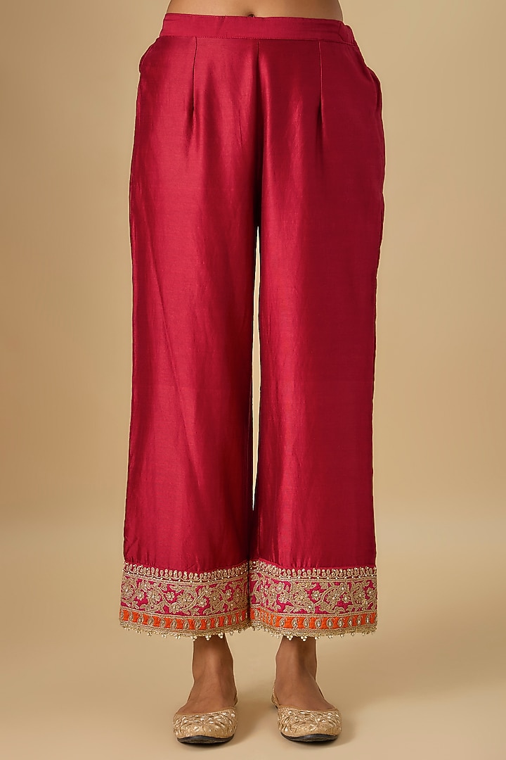 Deep Red Silk Chanderi A-Line Kurta Set by Sheetal Batra at Pernia's Pop Up Shop
