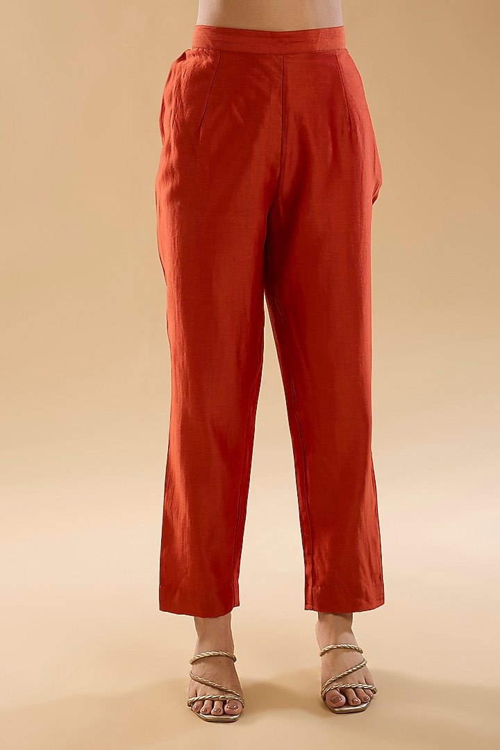 Burnt Orange Pure Silk Chanderi Kiran Dori Embroidered Kurta Set by Sheetal Batra at Pernia's Pop Up Shop