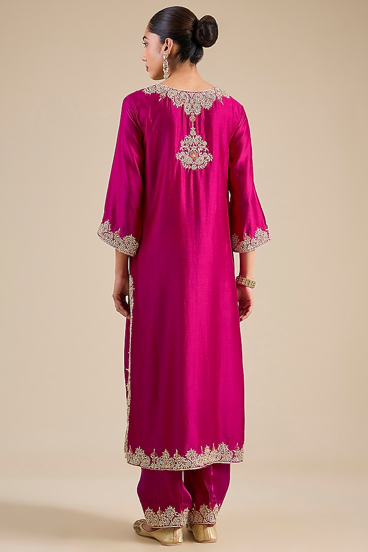 Hot Pink Silk Chanderi Kurta Set by Sheetal Batra at Pernia's Pop Up Shop