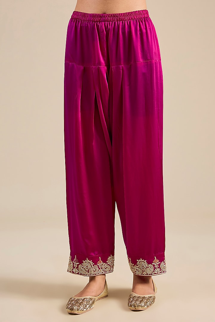 Hot Pink Silk Chanderi Kurta Set by Sheetal Batra at Pernia's Pop Up Shop