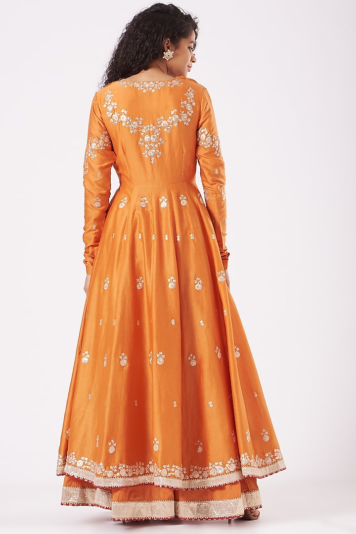 Orange Embroidered Wedding Anarkali Set by Sheetal Batra at Pernia's Pop Up Shop