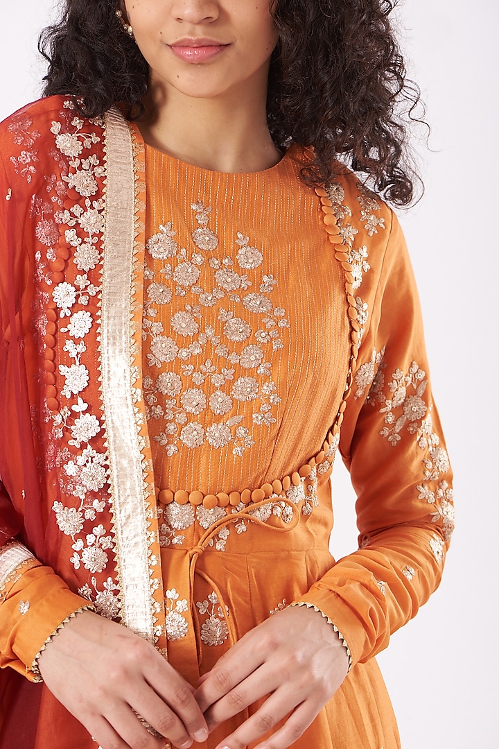 Orange Embroidered Wedding Anarkali Set by Sheetal Batra at Pernia's Pop Up Shop