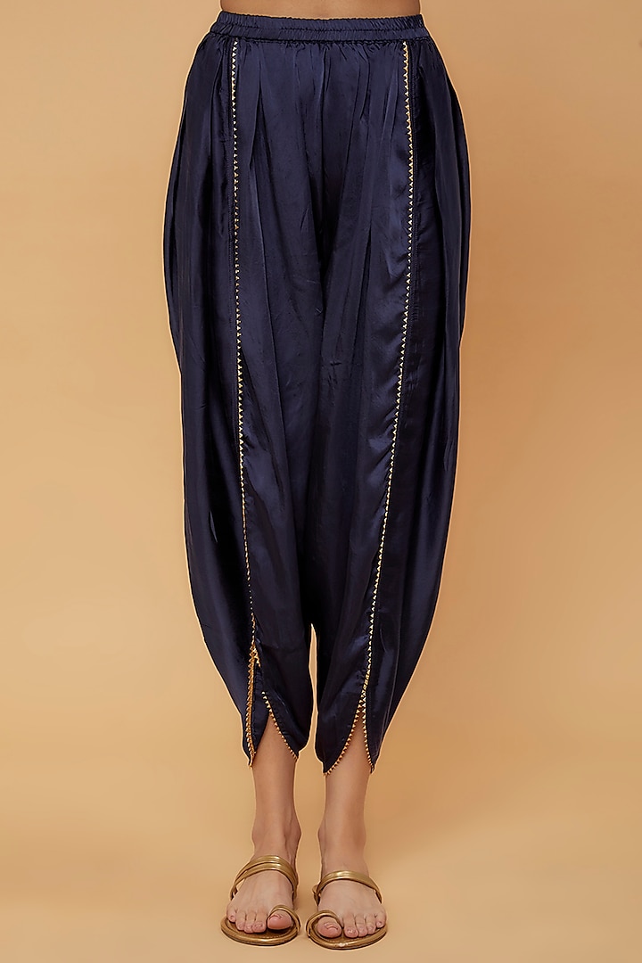 Blue Bemberg Satin Dhoti Set by Sheetal Batra at Pernia's Pop Up Shop